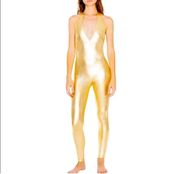 American Apparel Gold Lamé Catsuit M - Picture 2 of 15